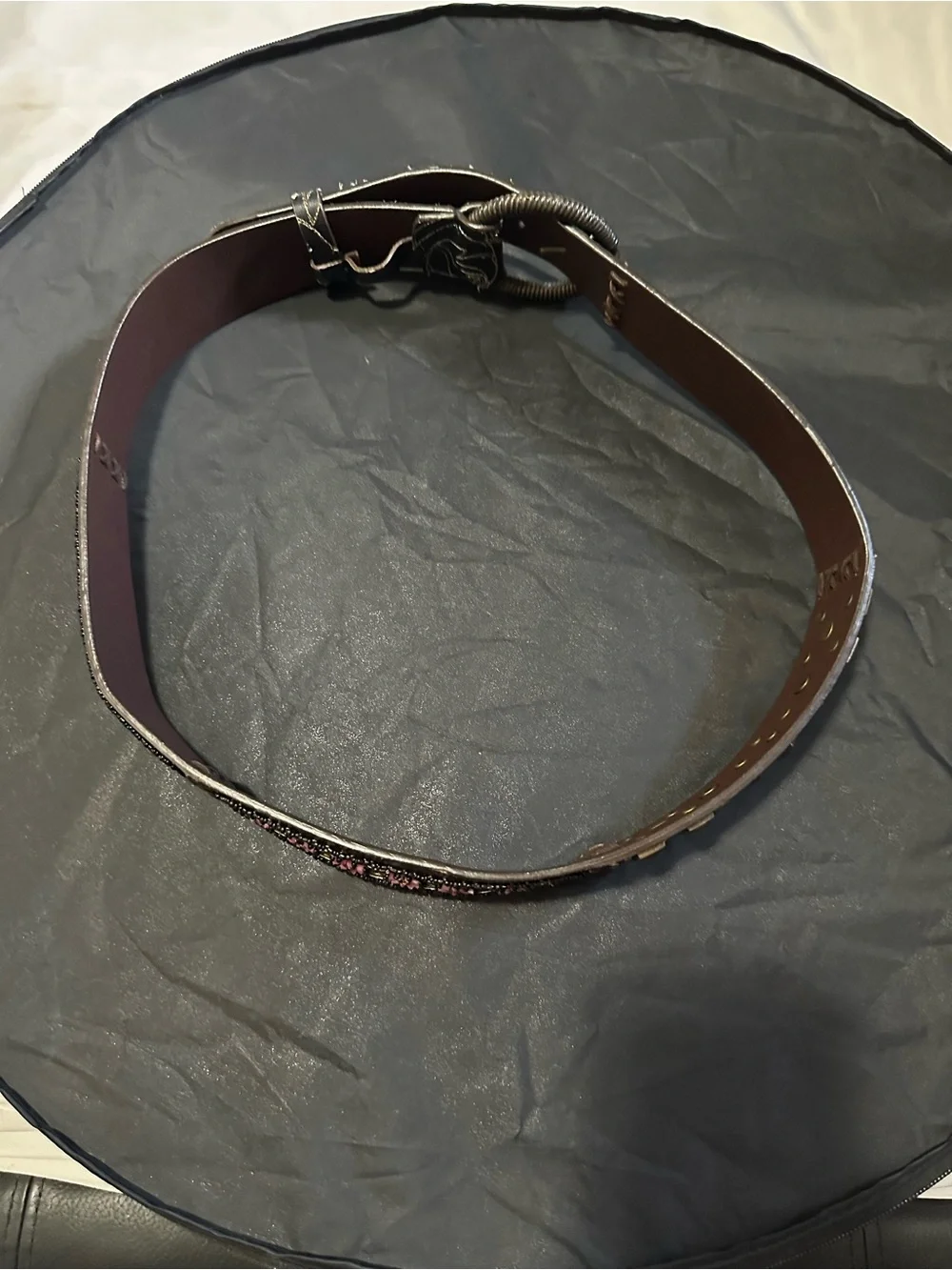 Chicos leather Belt Rhinestone Jewels Metal Buckle Size Medium Vintage RARE FIND